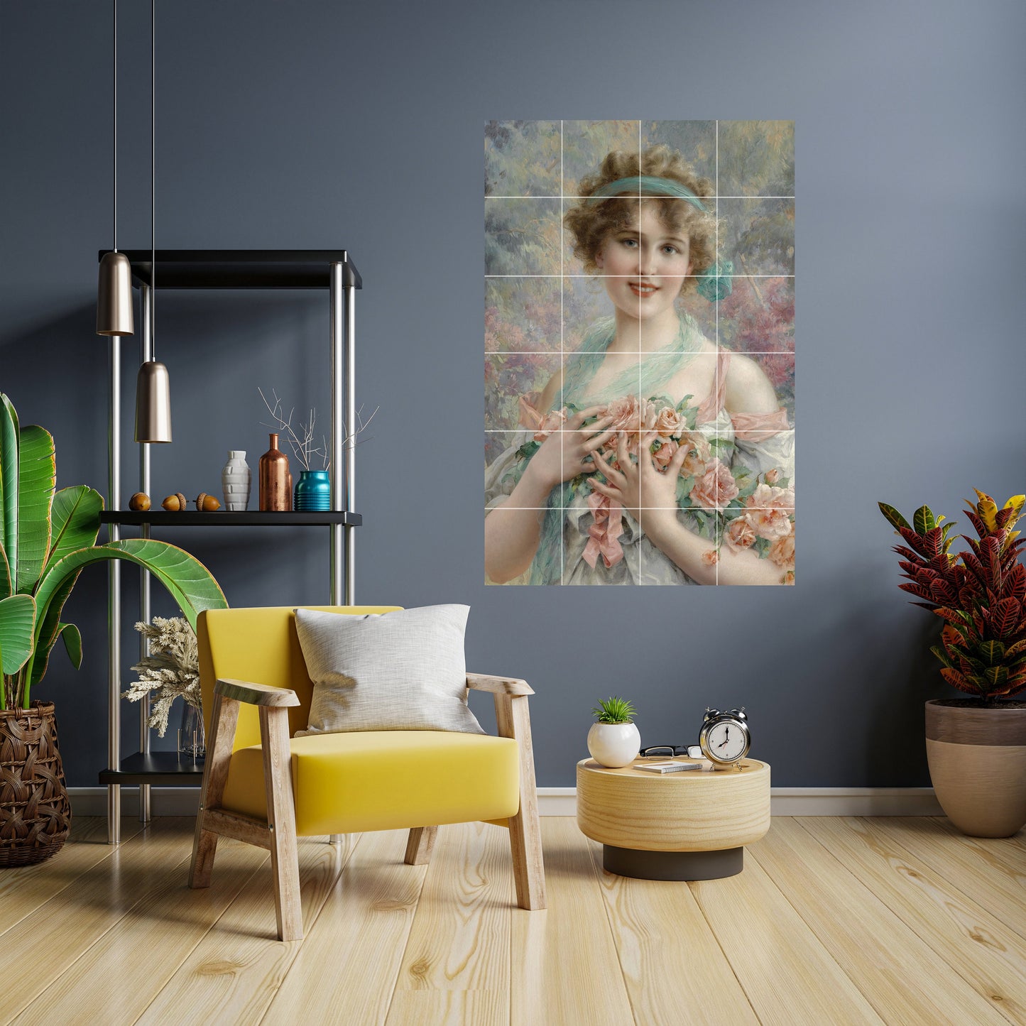 Emile Vernon Tile Mural: Girl with Roses Ceramic Mosaic Panel