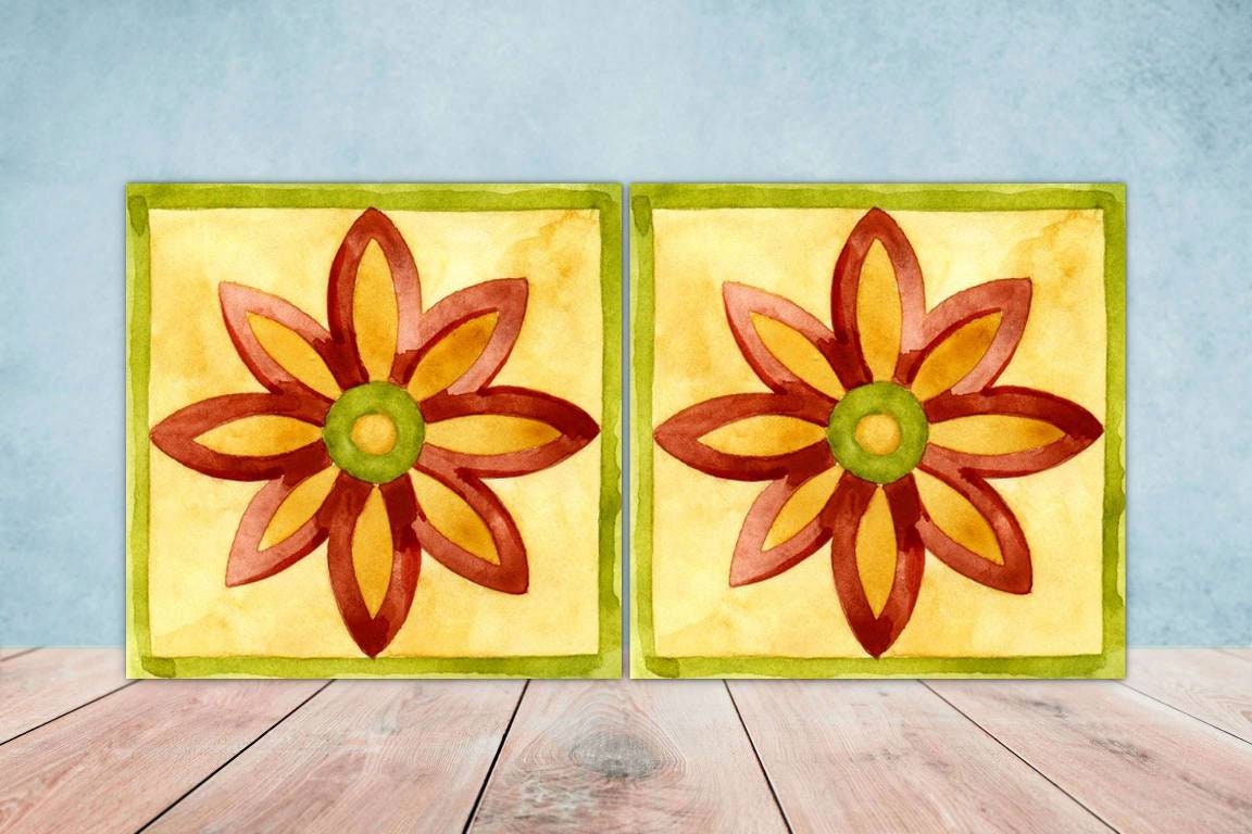 Italian Majolica Tiles - Set of 2 Italian Wall Decor Tiles - Kitchen Backsplash Tiles, Table Decorative Tiles, Bathroom Tiles, Coaster