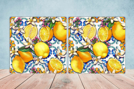 Italian Majolica Tiles - Set of 2 Italian Wall Decor Tiles - Kitchen Backsplash Tiles, Table Decorative Tiles, Bathroom Tiles, Coaster