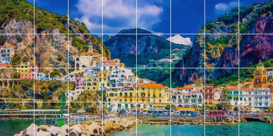 Tile Mural/Mosaic Ceramic Panel of Amalfi coast - Amalfi coast print - Amalfi Print- Amalfi Wall Art - Tile Mural - Gloss Tiles -Tile Mosaic