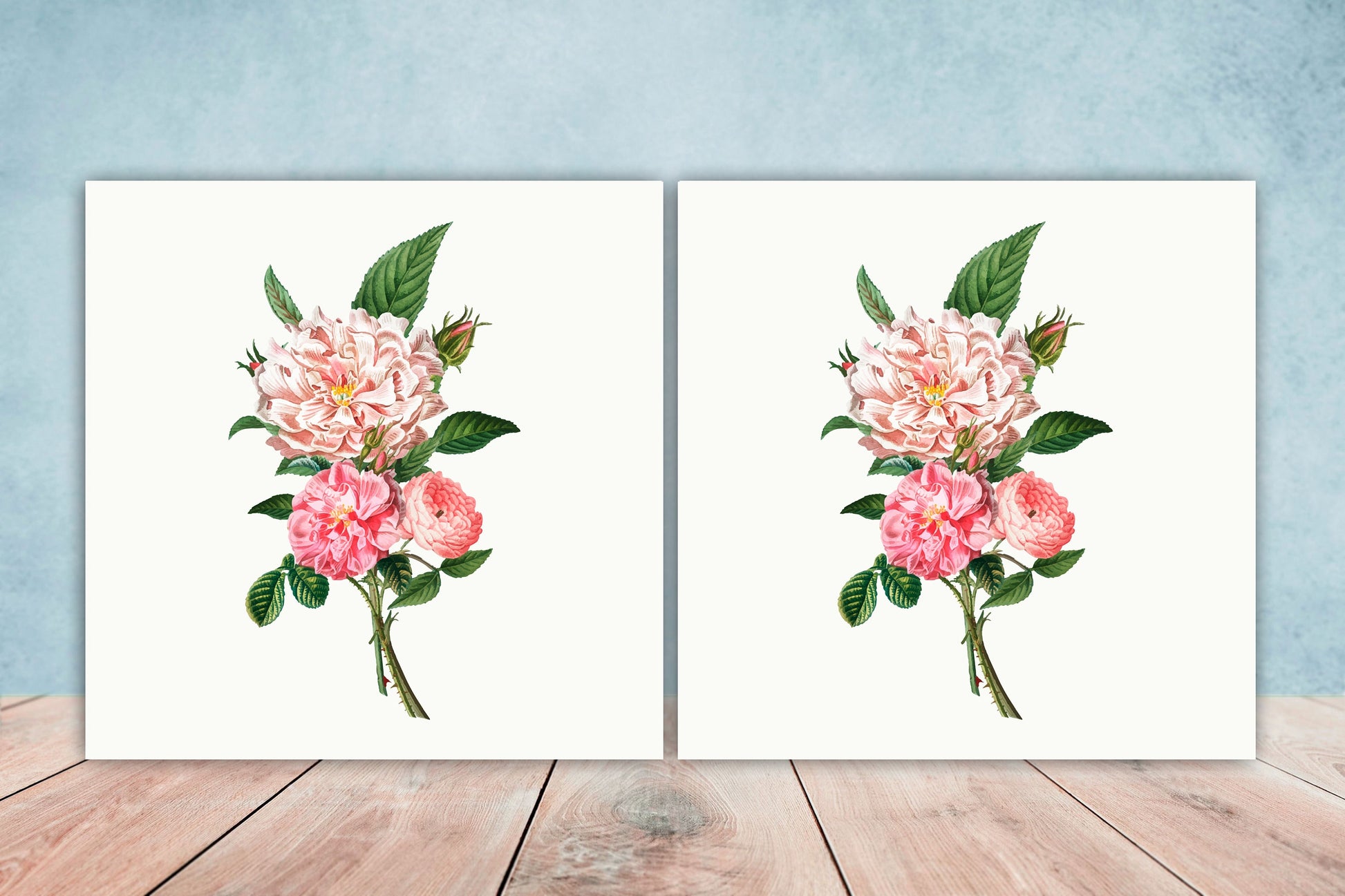 Floral Design Tile Pink Peonies Flower - Set of 2 Decorative ceramic tiles, Backsplash tiles, Bathroom tiles, Kitchen Backsplash