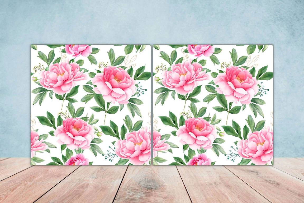 Floral Rose Tiles Flowers Design - Set of 2 Flower Roses Wall Decor Tiles, Kitchen Backsplash Tiles, Table Decorative Tiles, Bathroom Tiles