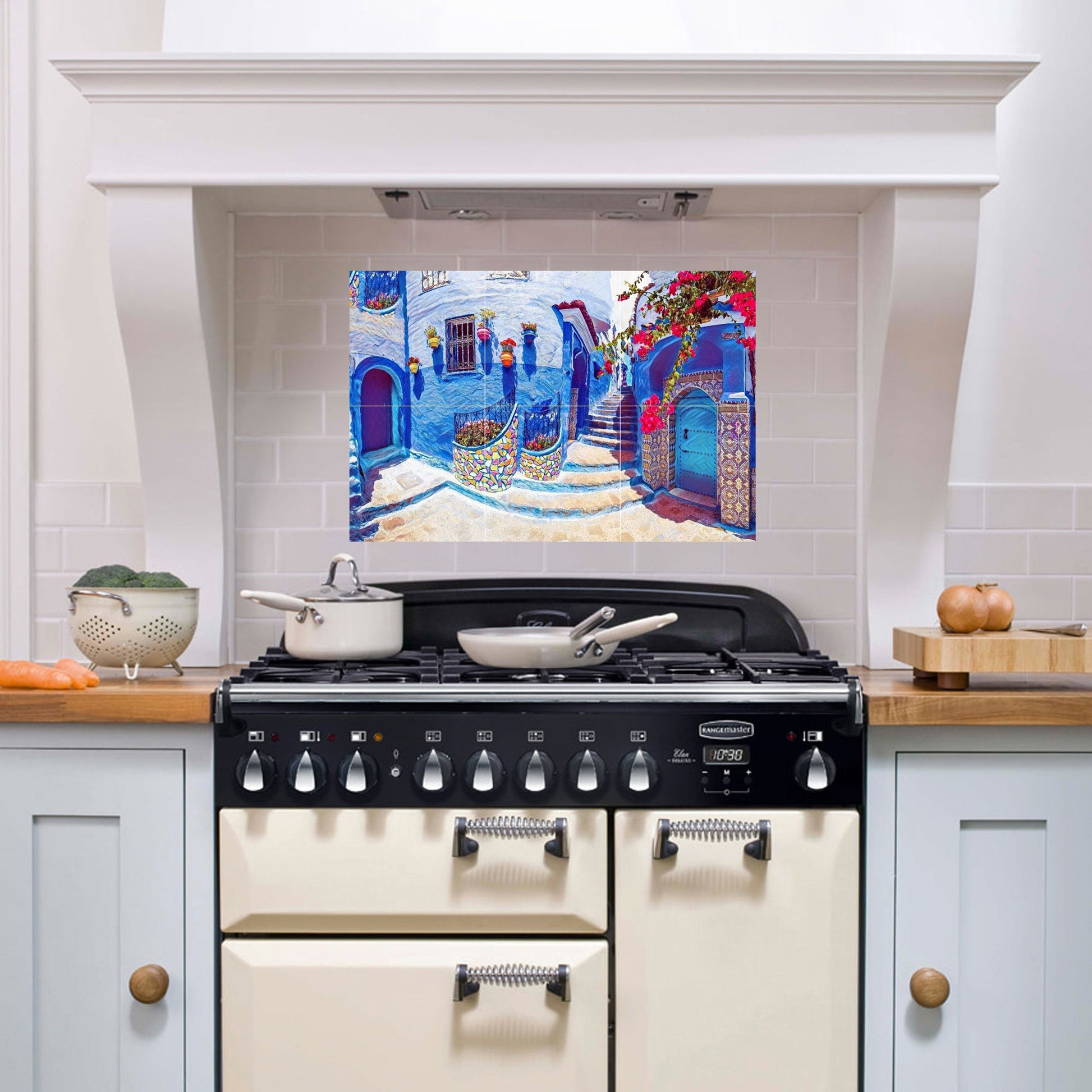 Tile Mural/Mosaic Ceramic Panel of Chefchaouen Morocco - Moroccan ceramics - Chefchaouen Wall Print - Tile Mural - Gloss Tiles - Tile Mosaic