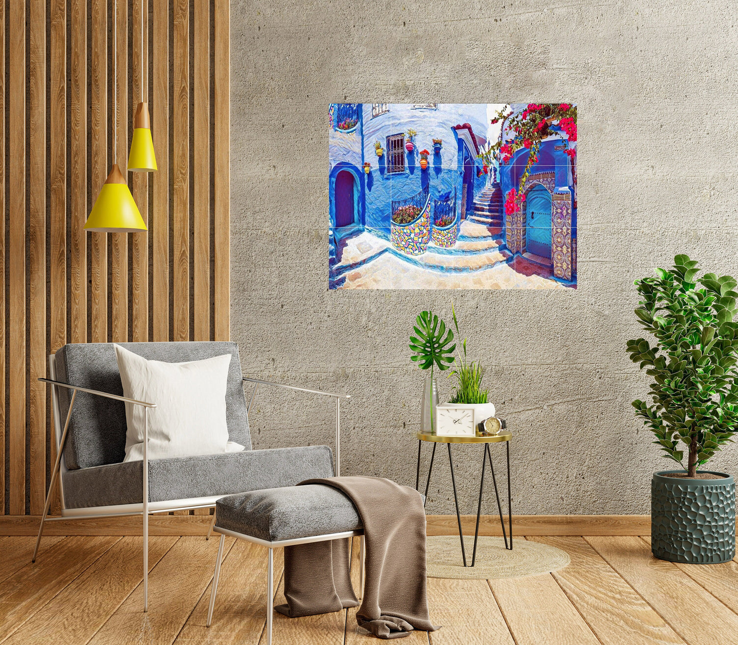 Tile Mural/Mosaic Ceramic Panel of Chefchaouen Morocco - Moroccan ceramics - Chefchaouen Wall Print - Tile Mural - Gloss Tiles - Tile Mosaic