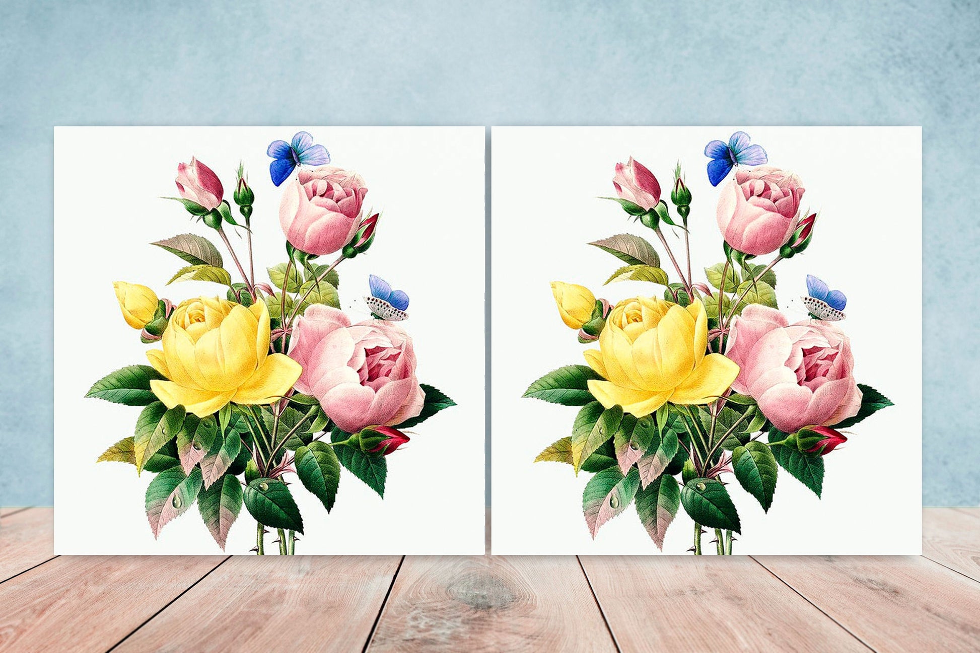 Floral Roses Tiles Flowers Design - Set of 2 Roses Ceramic tiles Wall Décor Flower Tiles - Kitchen Backsplash Tiles, Decorative Tiles,