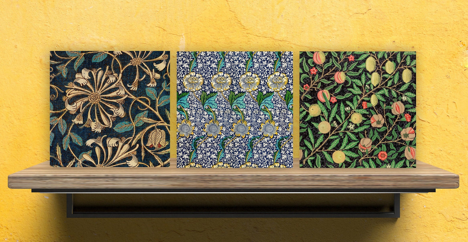 William Morris Set of 3 Ceramic tiles,Ceramic Decor Tiles,Kitchen Backsplash Tiles, Bathroom Tiles, Botanical wall art, William Morris print