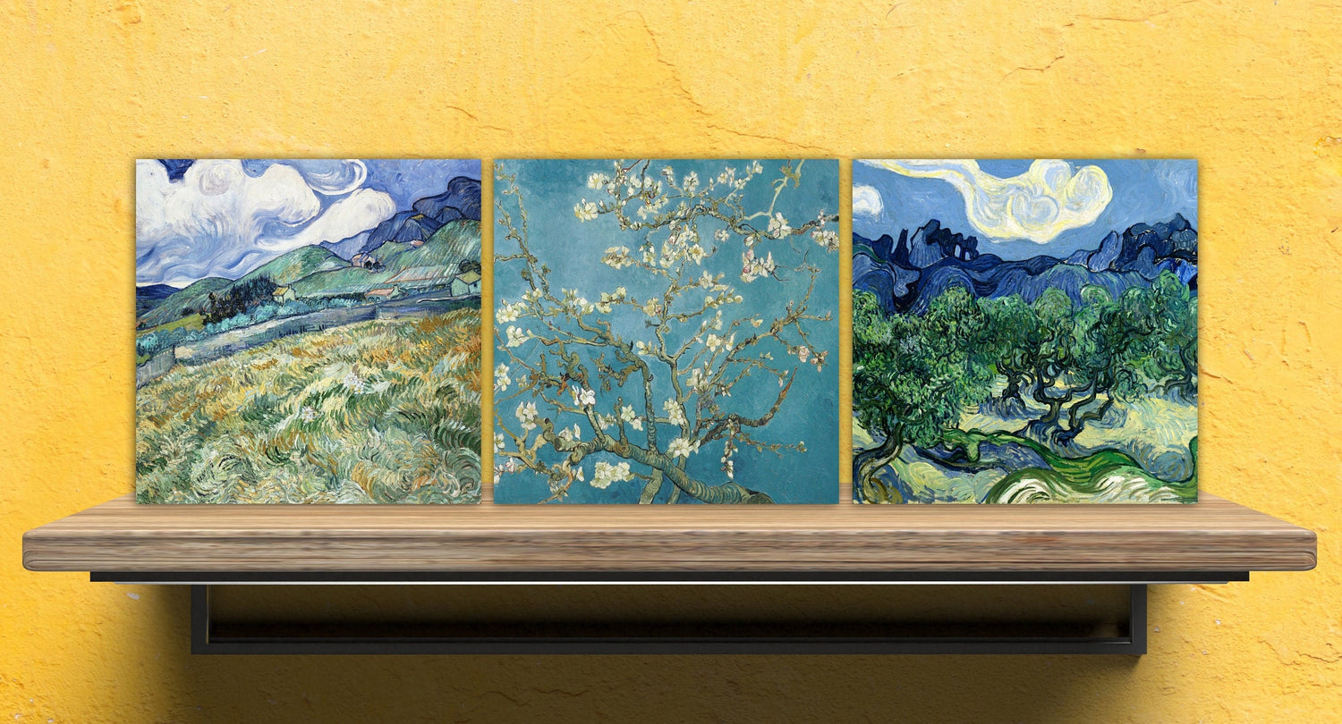 Van Gogh Set of 3 Ceramic tiles, Ceramic Decor Tiles, Kitchen Backsplash Tiles, Bathroom Tiles, Van Gogh wall art, Van Gogh print