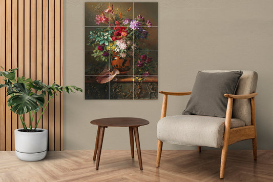 Floral Ceramic Tile Mural: Vintage Still Life Flower Art Panel Botanical Home Decor