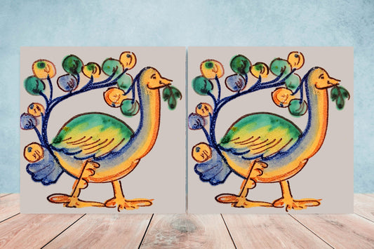 Italian Majolica Tiles - Set of 2 Italian Wall Decor Tiles - Kitchen Backsplash Tiles, Table Decorative Tiles, Bathroom Tiles, Coaster