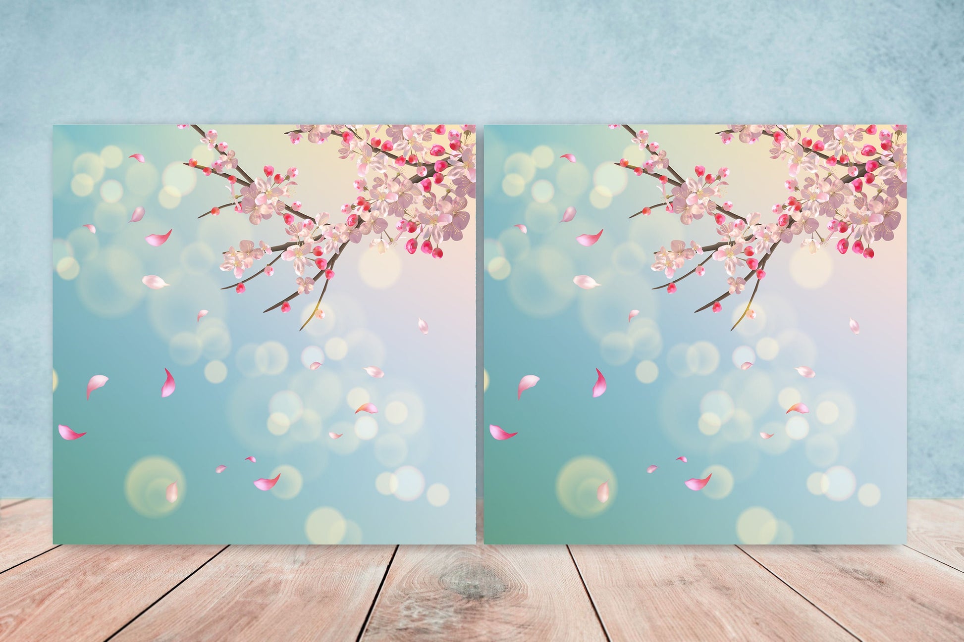 Cherry Blossoms tiles - Set of 2 Cherry Blossoms Japanese Wall Décor Tiles -Kitchen Backsplash Tiles, Table Decorative Tiles, Bathroom Tiles