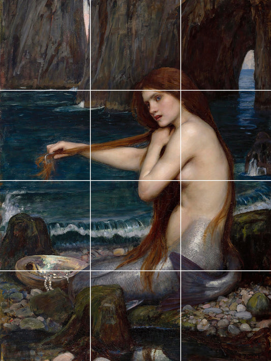 Tile Mural/Mosaic Ceramic Panel of A Mermaid William Waterhouse - Mermaid wall art - Waterhouse wall art- Mermaid wall print -Tile Mosaic
