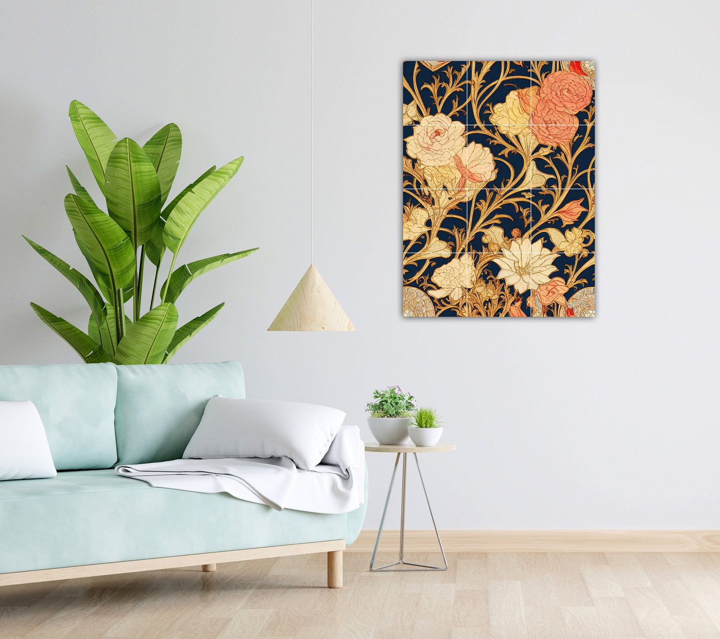 Art Nouveau Floral Ceramic Tile Mural/Mosaic -Art Nouveau Wall Decor Tiles -Kitchen Backsplash Tiles, Table Decorative Tiles, Bathroom Tiles