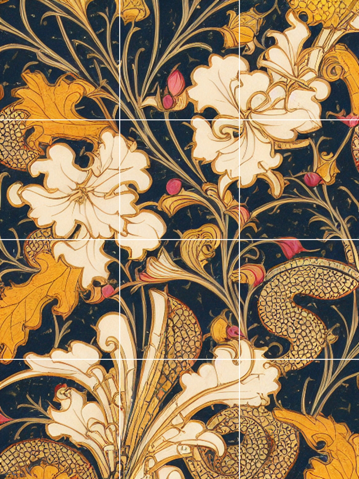 Art Nouveau Floral Ceramic Tile Mural/Mosaic -Art Nouveau Wall Decor Tiles -Kitchen Backsplash Tiles, Table Decorative Tiles, Bathroom Tiles