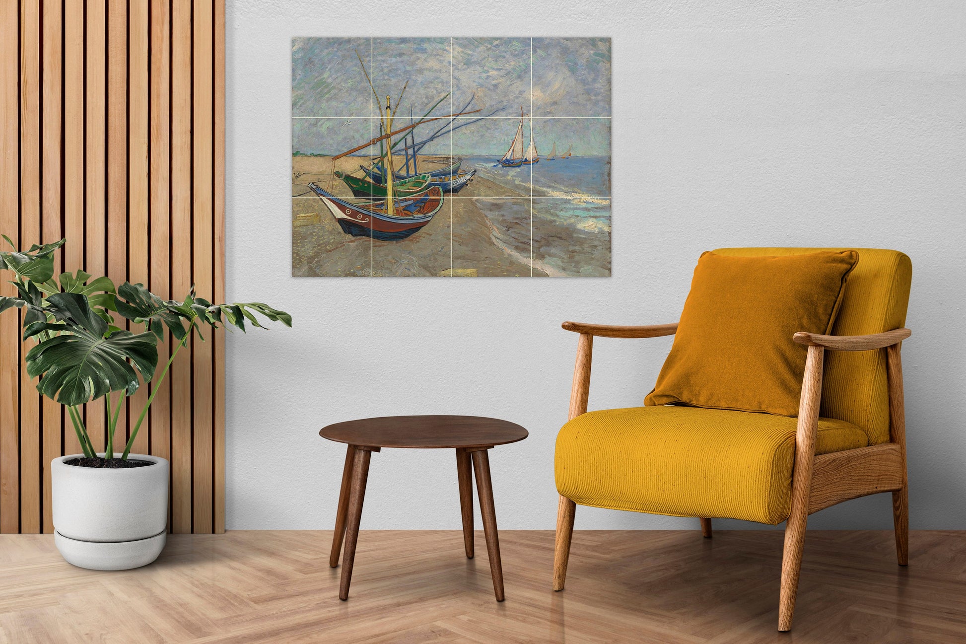 Tile Mural/Mosaic Ceramic Panel of Van Gogh Fishing boats on the beach -Van Gogh Wall Art - Van Gogh Tile Mural -Van Gogh print -Tile Mosaic