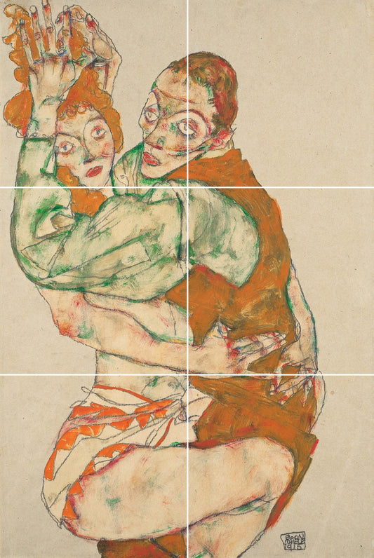Tile Mural/Mosaic Ceramic Panel of Egon Schiele Lovemaking - Egon Schiele wall print - Schiele wall art - Tile Mural - Egon Schiele Mural