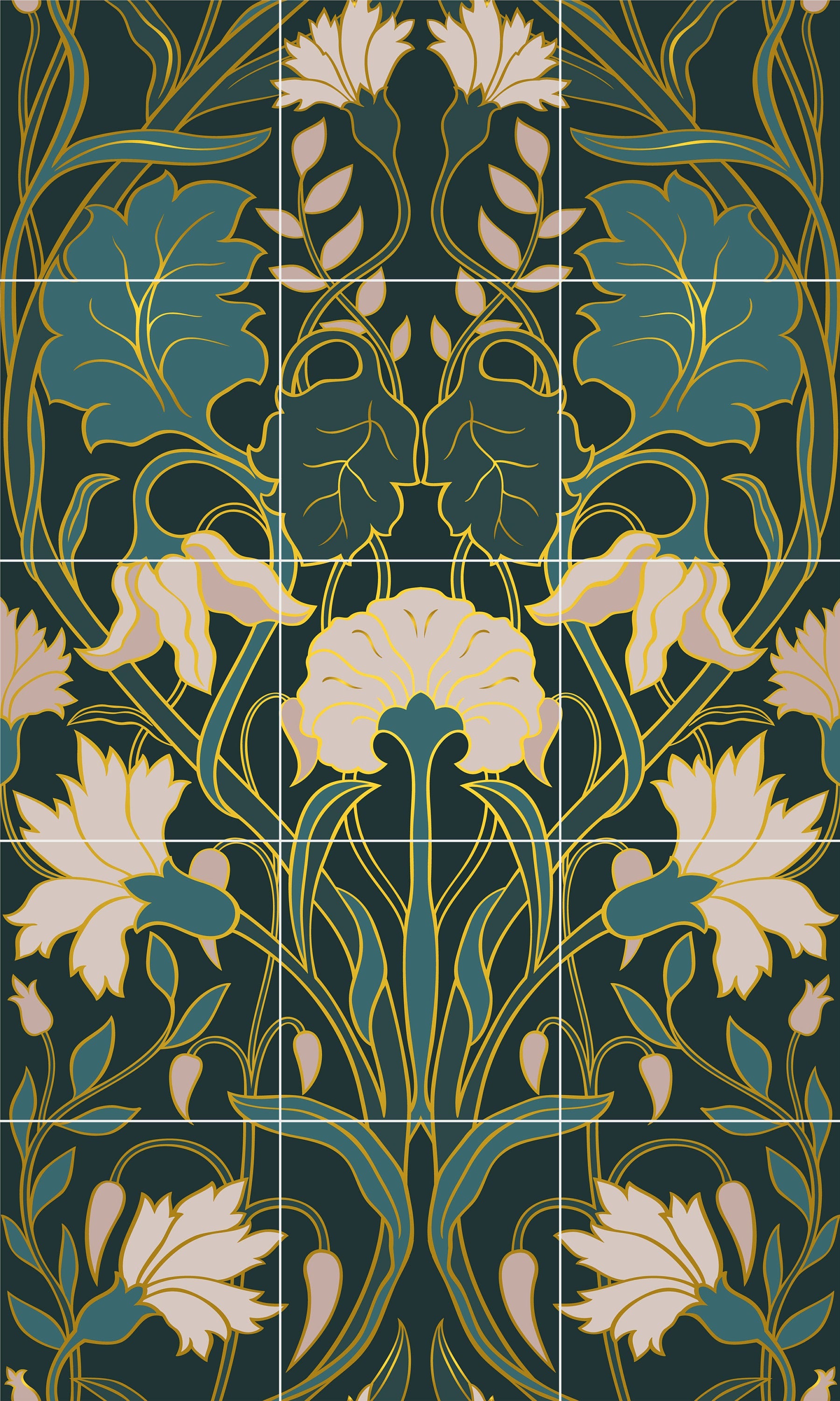Art Nouveau Floral Ceramic Tile Mural/Mosaic - Art Nouveau Wall Decor Tiles - Flower Mural - Floral Print -Kitchen Backsplash Tiles,Bathroom
