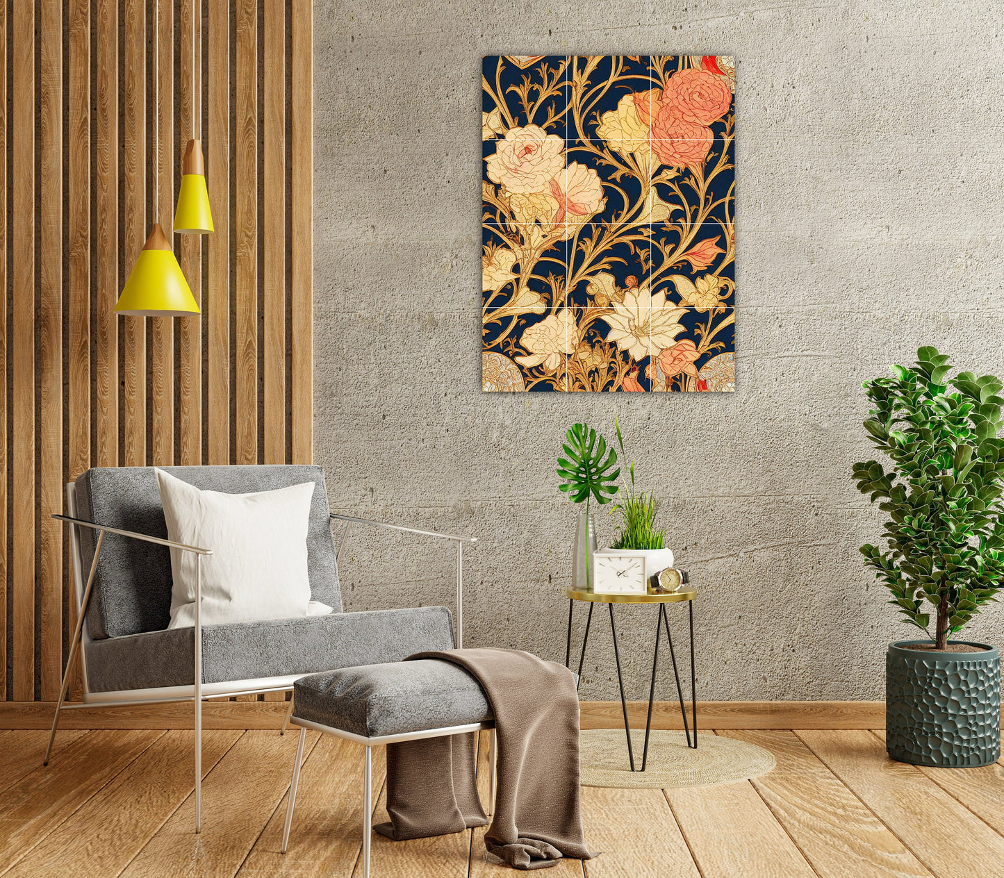 Art Nouveau Floral Ceramic Tile Mural/Mosaic -Art Nouveau Wall Decor Tiles -Kitchen Backsplash Tiles, Table Decorative Tiles, Bathroom Tiles