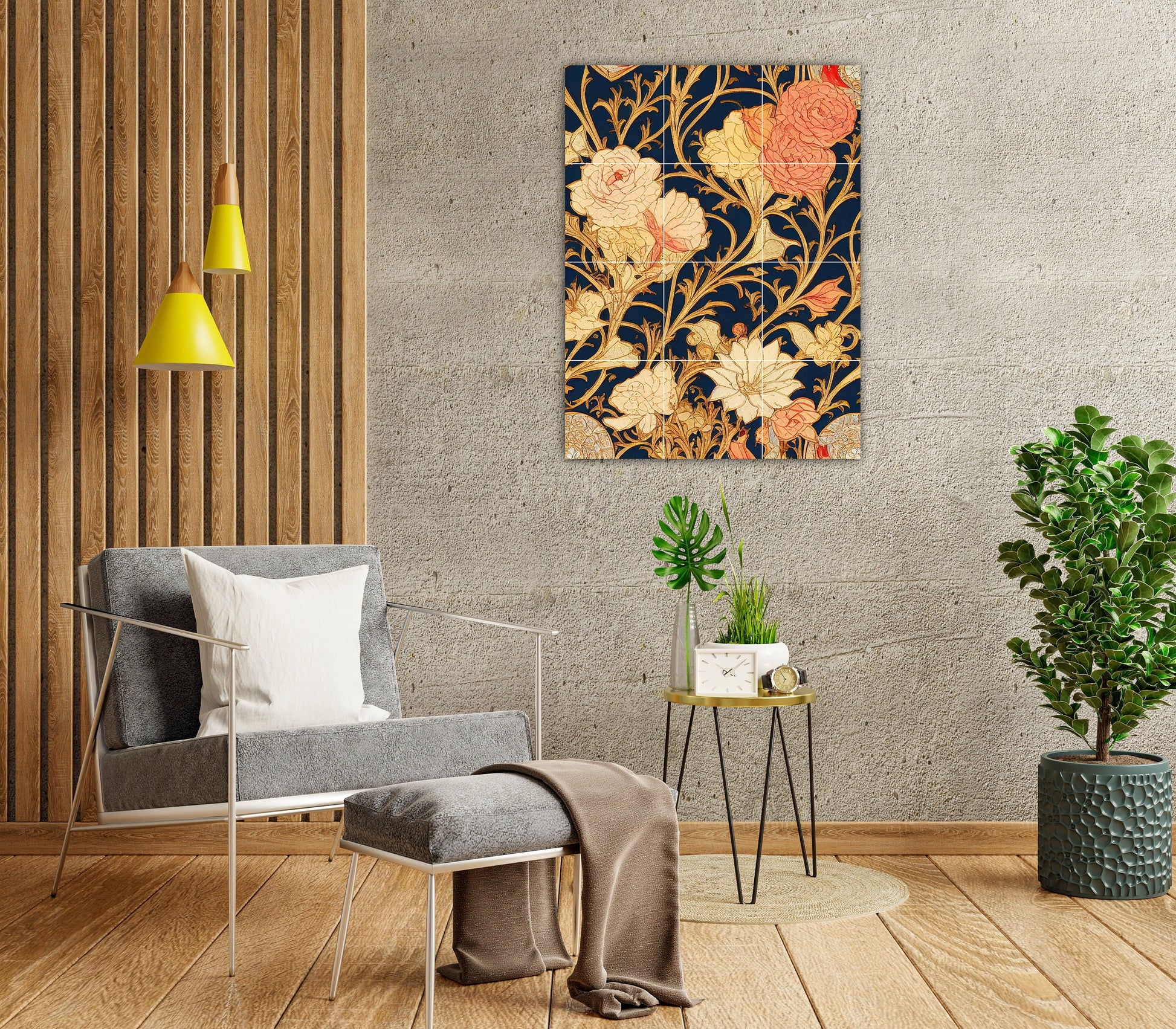 Art Nouveau Floral Ceramic Tile Mural/Mosaic -Art Nouveau Wall Decor Tiles -Kitchen Backsplash Tiles, Table Decorative Tiles, Bathroom Tiles