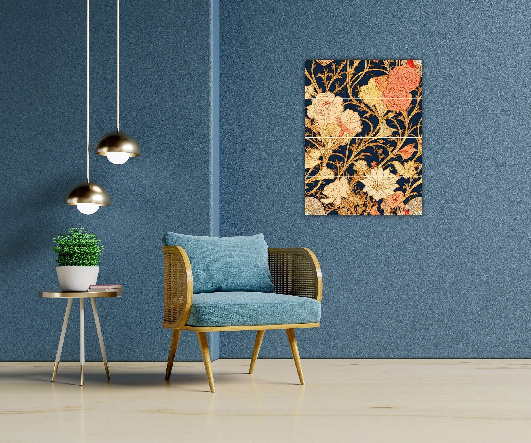 Art Nouveau Floral Ceramic Tile Mural/Mosaic -Art Nouveau Wall Decor Tiles -Kitchen Backsplash Tiles, Table Decorative Tiles, Bathroom Tiles