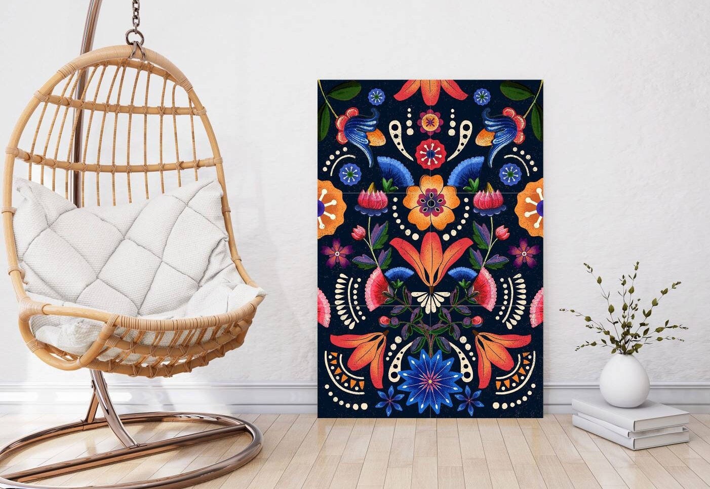 Mexican Flower Tile Mural: Watercolor Floral Mosaic Art