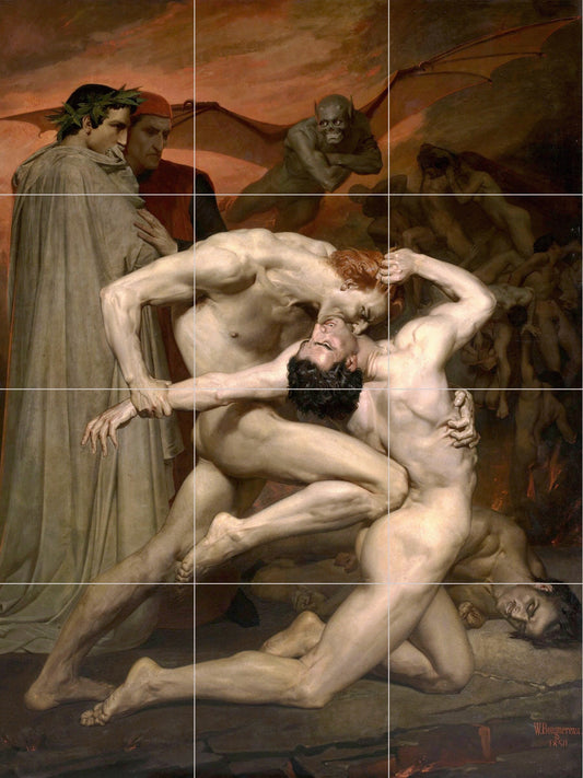 Tile Mural/Mosaic Ceramic Panel of William Bouguereau Dante and Virgil in Hell - Bouguereau wall print -Tile Mural -Gloss Tiles-Tile Mosaic