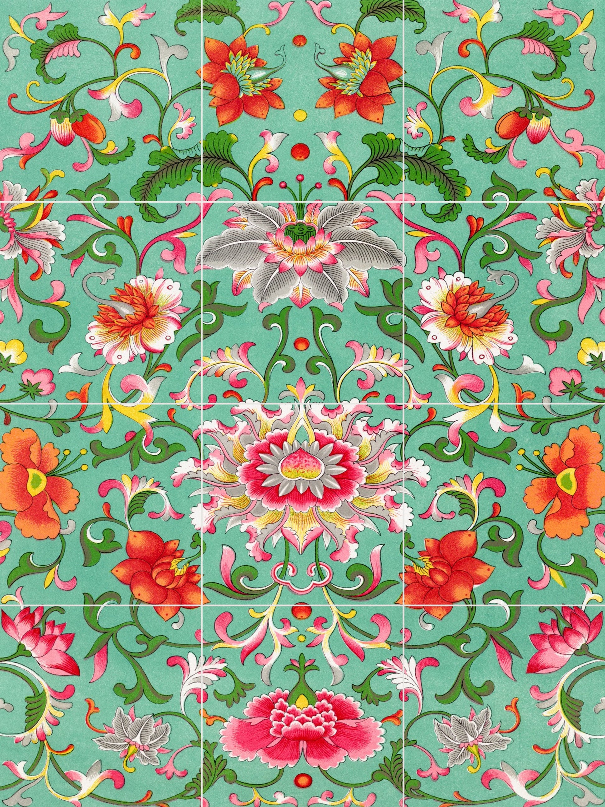 Art Nouveau Floral Ceramic Tile Mural/Mosaic -Art Nouveau Wall Decor Tiles -Kitchen Backsplash Tiles, Table Decorative Tiles, Bathroom Tiles