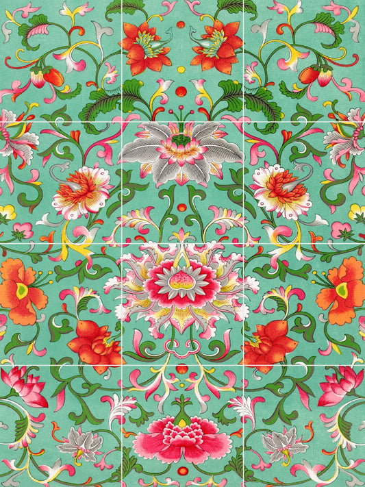 Art Nouveau Floral Ceramic Tile Mural/Mosaic -Art Nouveau Wall Decor Tiles -Kitchen Backsplash Tiles, Table Decorative Tiles, Bathroom Tiles