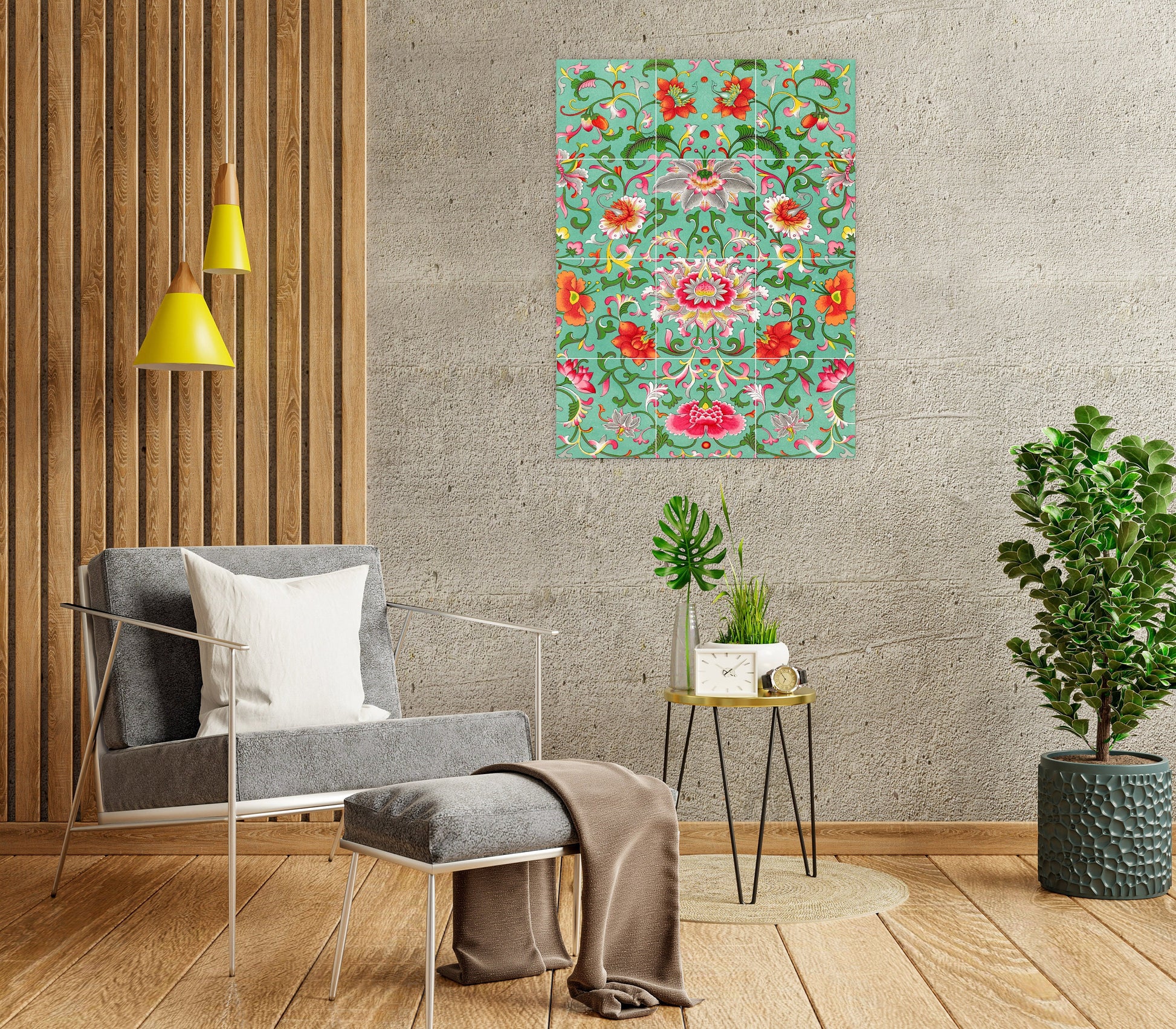 Art Nouveau Floral Ceramic Tile Mural/Mosaic -Art Nouveau Wall Decor Tiles -Kitchen Backsplash Tiles, Table Decorative Tiles, Bathroom Tiles