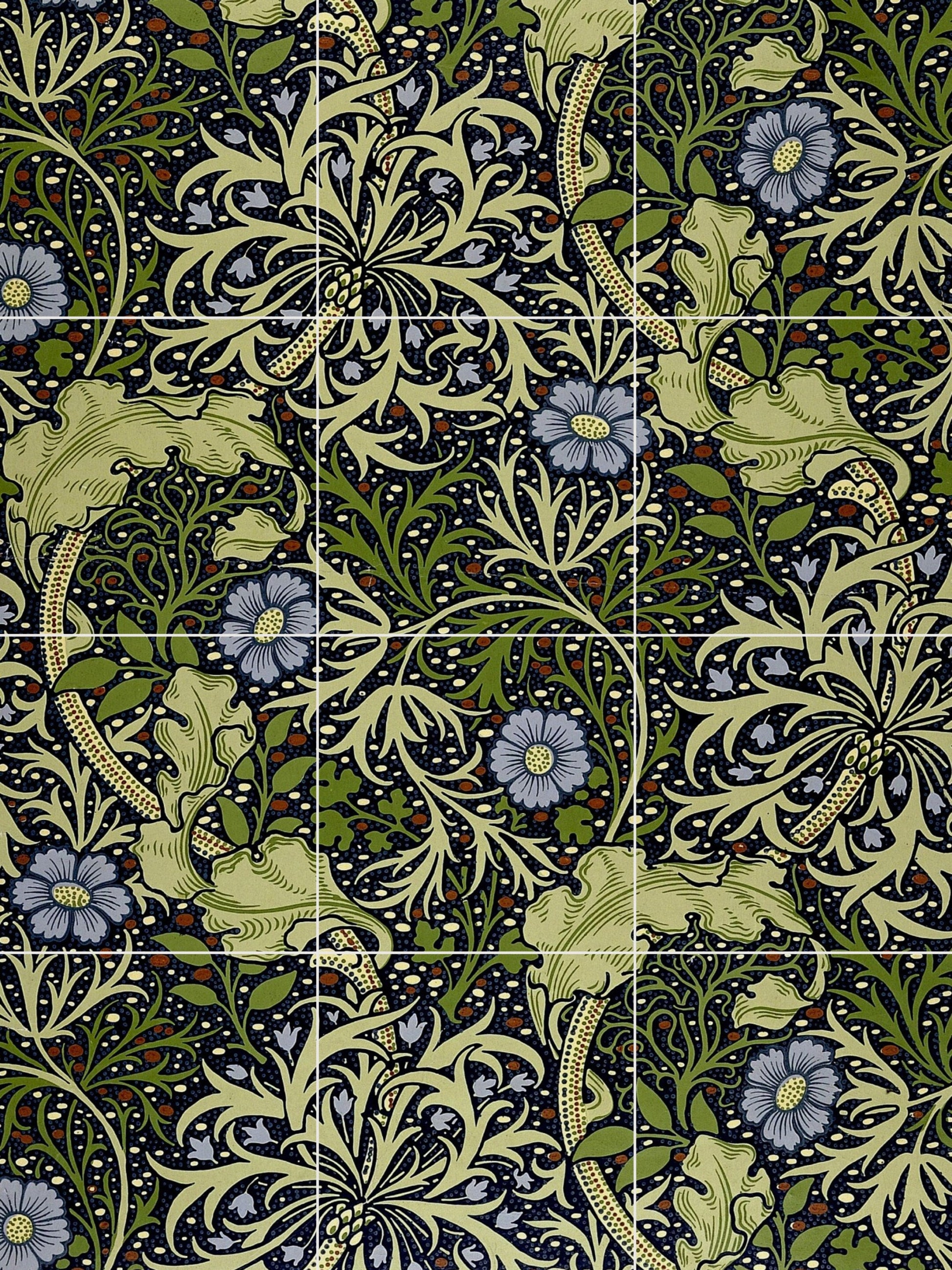 Art Nouveau Floral Ceramic Tile Mural/Mosaic -Art Nouveau Wall Decor Tiles -Kitchen Backsplash Tiles, Table Decorative Tiles, Bathroom Tiles