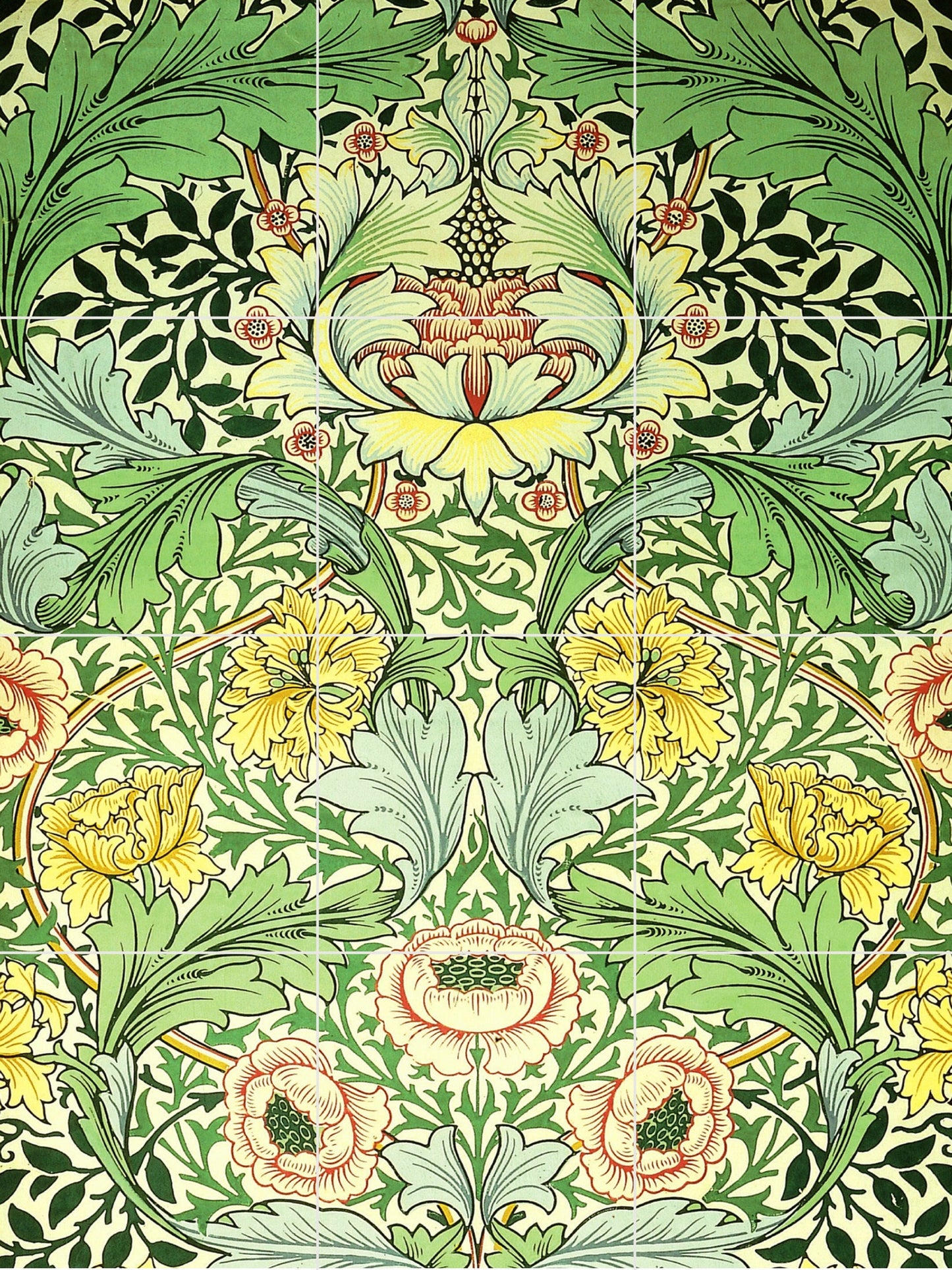 Art Nouveau Floral Ceramic Tile Mural/Mosaic -Art Nouveau Wall Decor Tiles -Kitchen Backsplash Tiles, Table Decorative Tiles, Bathroom Tiles