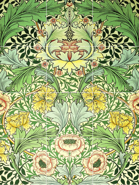 Art Nouveau Floral Ceramic Tile Mural/Mosaic -Art Nouveau Wall Decor Tiles -Kitchen Backsplash Tiles, Table Decorative Tiles, Bathroom Tiles