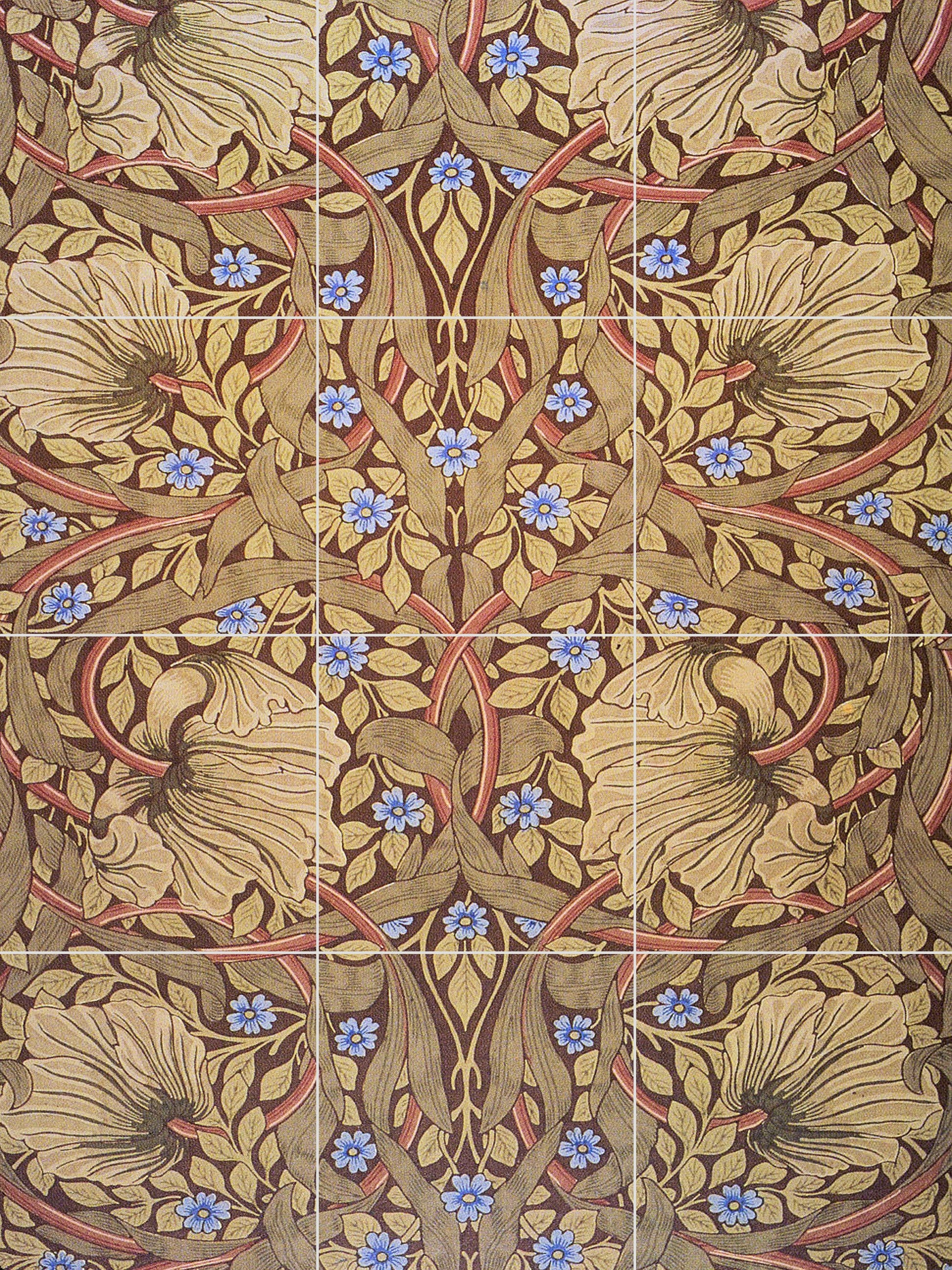Tile Mural/Mosaic Ceramic Panel of William Morris Pimpernel pattern - William Morris wall art - Tile Mural -Morris print -Tile Mosaic