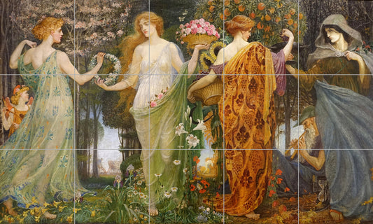 Tile Mural/Mosaic Ceramic Panel of Walter Crane a Masque for the Four Seasons - Walter Crane wall art - Art Nouveau Tile Mural - Tile Mosaic