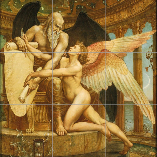 Tile Mural/Mosaic Ceramic Panel of Walter Crane The Roll of Fate - Walter Crane wall art -Art Nouveau Tile Mural - Crane print - Tile Mosaic