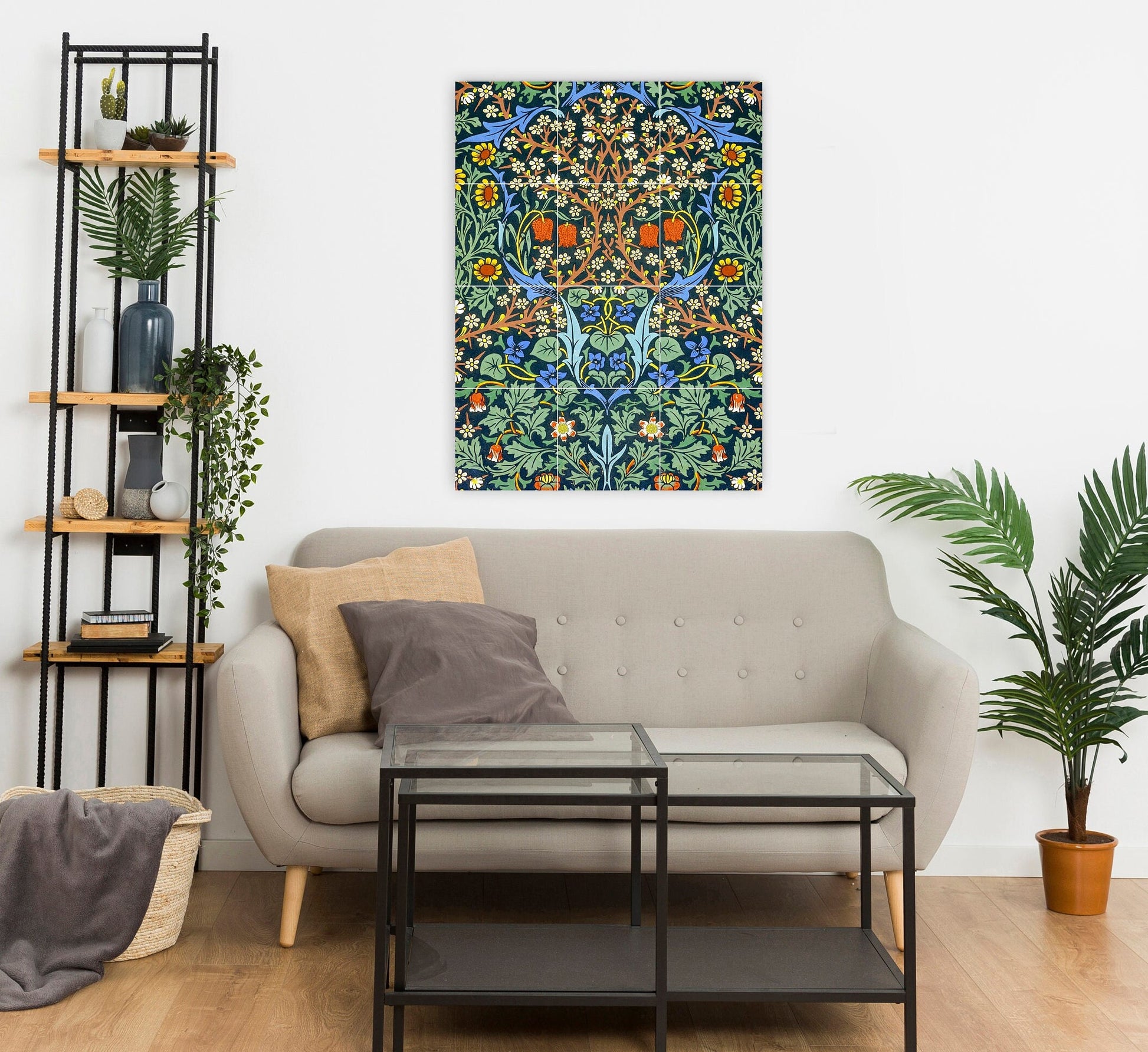 Art Nouveau Floral Ceramic Tile Mural/Mosaic - William Morris Blackthorn -Kitchen Backsplash Tiles, Table Decorative Tiles, Bathroom Tiles