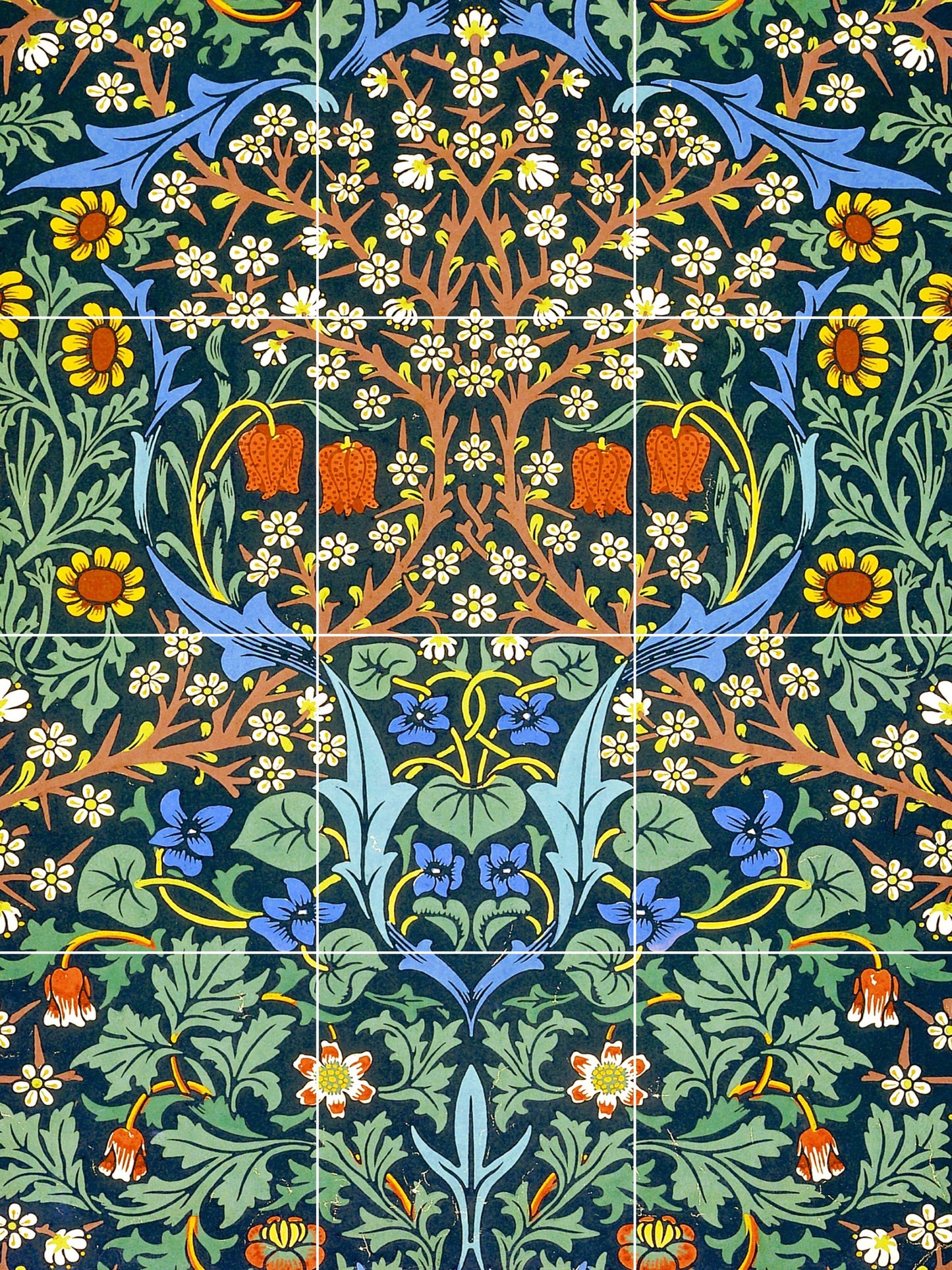 Art Nouveau Floral Ceramic Tile Mural/Mosaic - William Morris Blackthorn -Kitchen Backsplash Tiles, Table Decorative Tiles, Bathroom Tiles