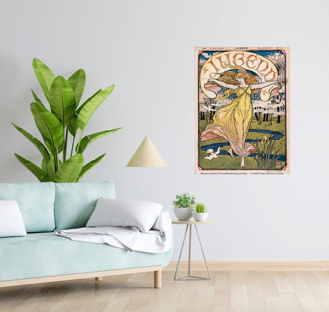 Tile Mural/Mosaic Ceramic Panel of Walter Crane Jugend - Walter Crane wall art - Art Nouveau Tile Mural - Tile Mosaic - Accent tiles