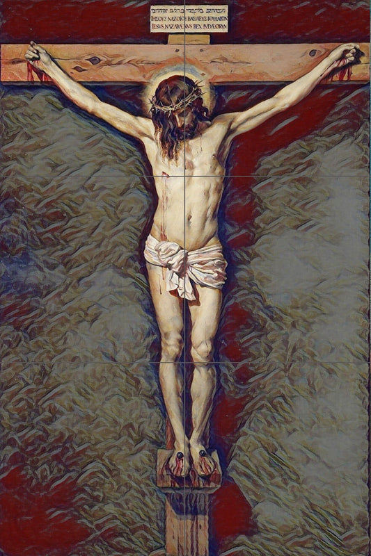 Tile Mural/Mosaic Ceramic Panel of Jesus Christ crucified - Religious Wall Art - Tile Mural - Gloss Tiles - Religious Tile Mosaic
