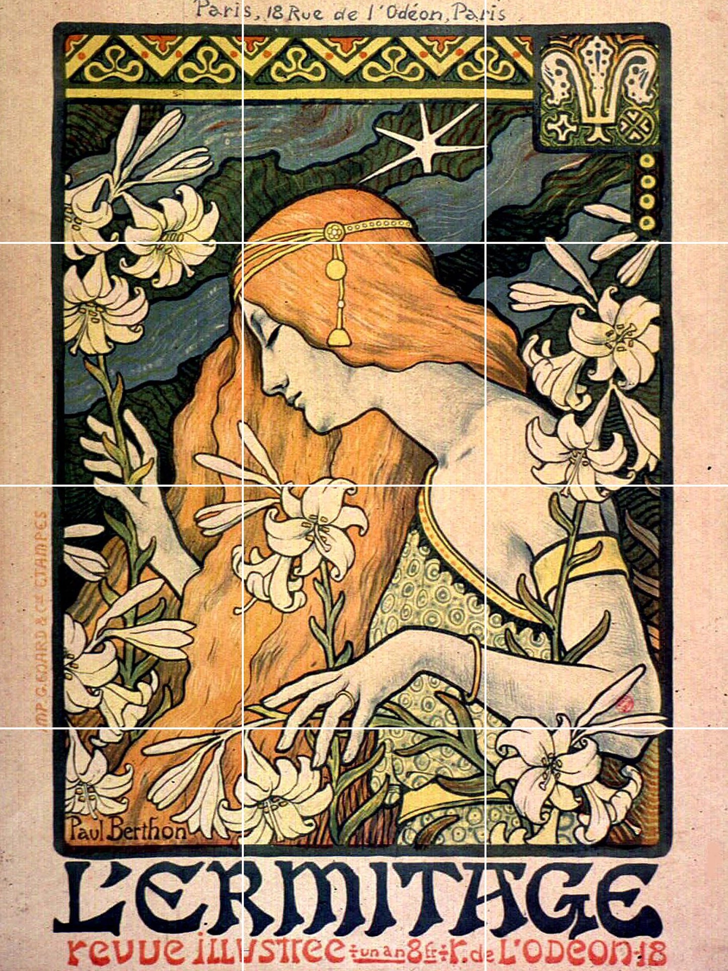 Tile Mural/Mosaic Ceramic Panel of Paul Berthon Ermitage - Paul Berthon wall print - Art Nouveau decor -Tile Mural-Gloss Tiles-Tile Mosaic