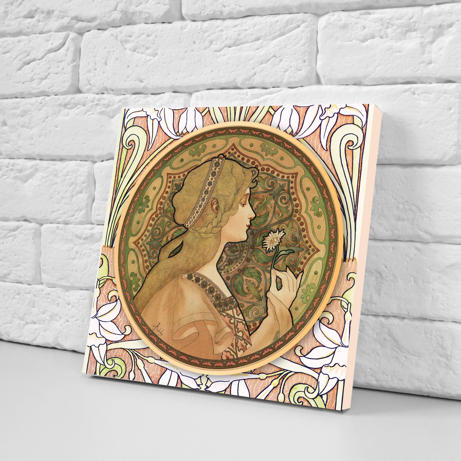 Art Nouveau Flower Ceramic tiles - Set of 2 Art Nouveau Wall Decor Tiles - Kitchen Backsplash Tiles, Table Decorative Tiles, Bathroom Tiles