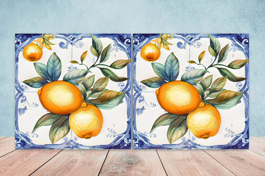 Italian Majolica Tiles - Set of 2 Italian Wall Decor Tiles - Kitchen Backsplash Tiles, Table Decorative Tiles, Bathroom Tiles, Coaster