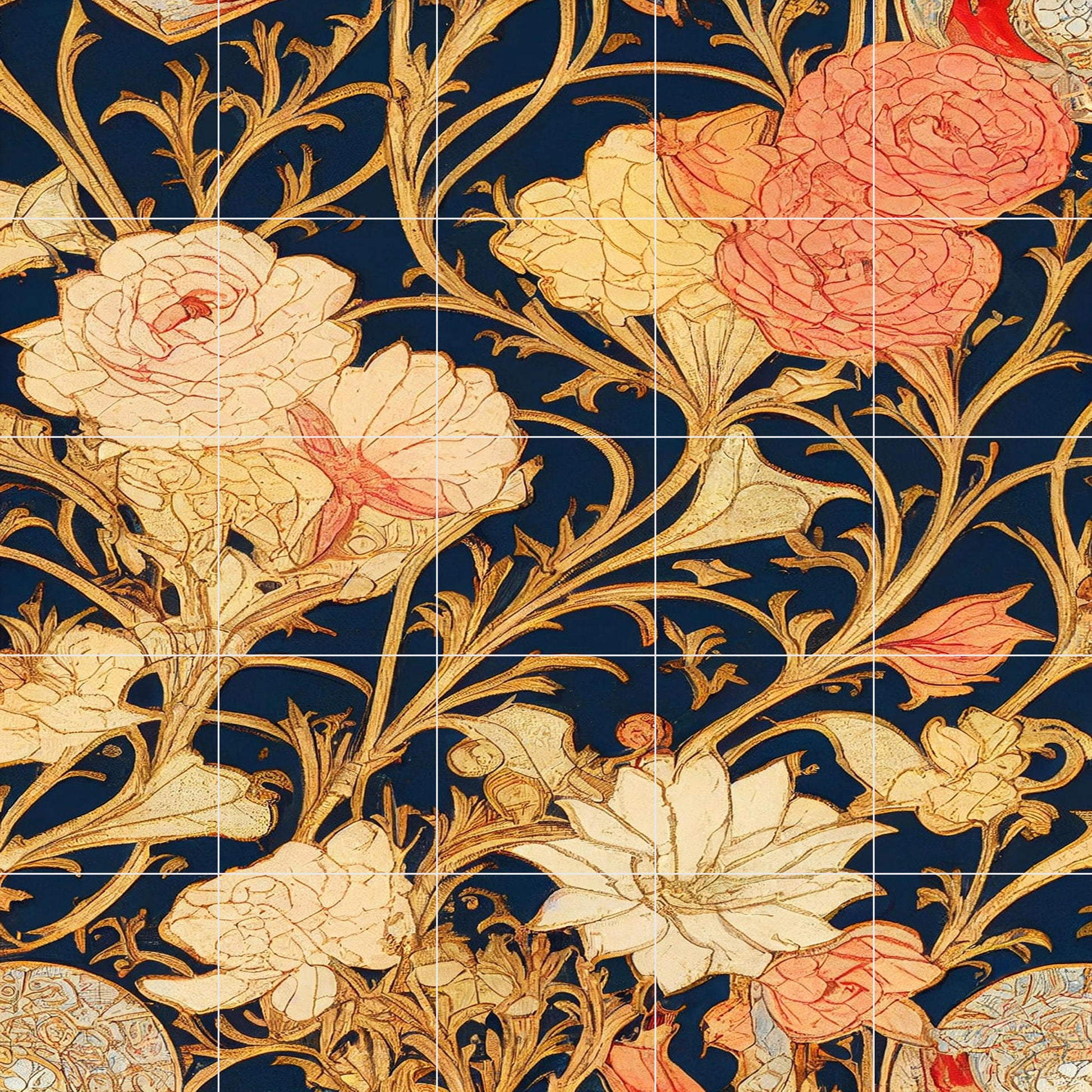 Art Nouveau Floral Ceramic Tile Mural/Mosaic -Art Nouveau Wall Decor Tiles -Kitchen Backsplash Tiles, Table Decorative Tiles, Bathroom Tiles