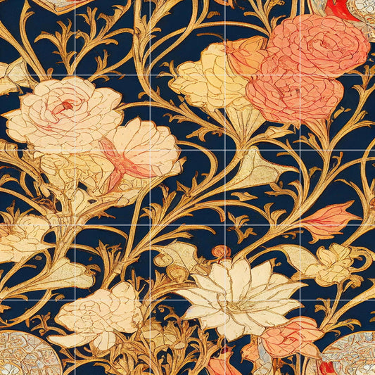 Art Nouveau Floral Ceramic Tile Mural/Mosaic -Art Nouveau Wall Decor Tiles -Kitchen Backsplash Tiles, Table Decorative Tiles, Bathroom Tiles
