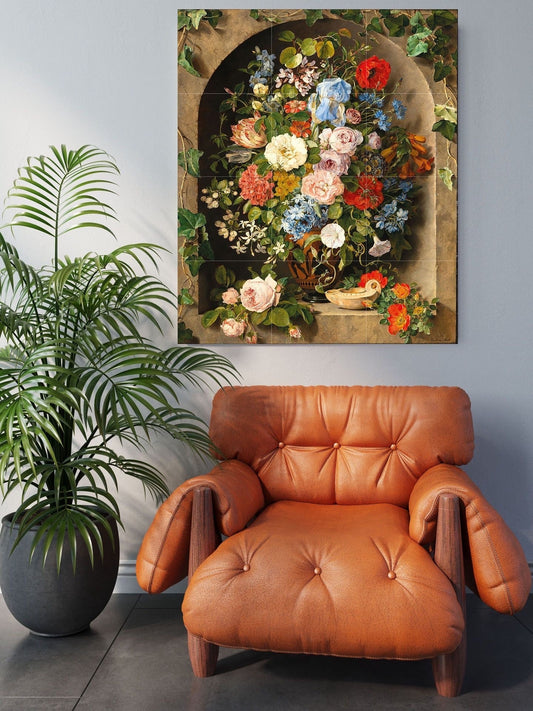 Floral Tile Mural: Bouquet in Greek Vase Ceramic Panel
