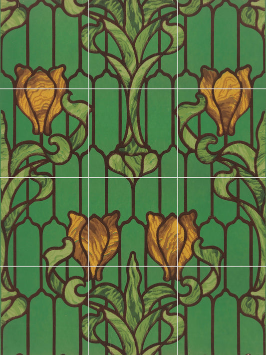 Art Nouveau Floral Ceramic Tile Mural/Mosaic -Art Nouveau Wall Decor Tiles -Kitchen Backsplash Tiles, Table Decorative Tiles, Bathroom Tiles