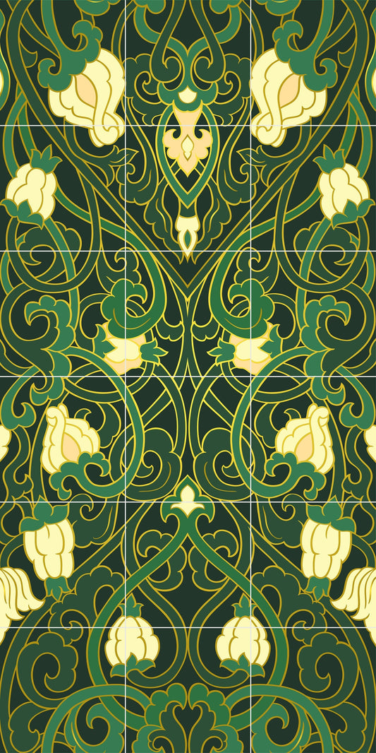 Art Nouveau Floral Ceramic Tile Mural/Mosaic -Art Nouveau Wall Decor Tiles -Kitchen Backsplash Tiles, Table Decorative Tiles, Bathroom Tiles