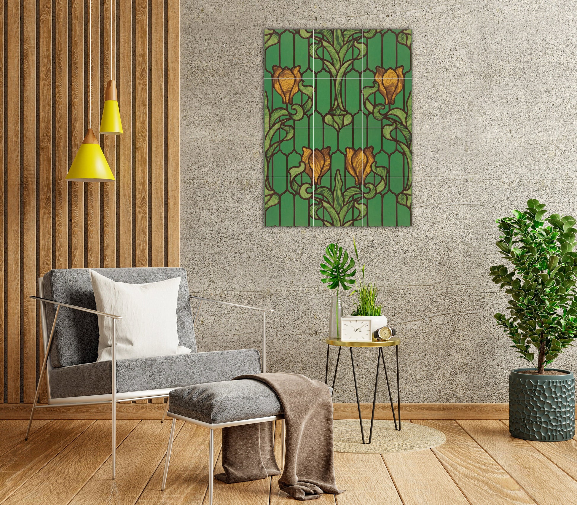 Art Nouveau Floral Ceramic Tile Mural/Mosaic -Art Nouveau Wall Decor Tiles -Kitchen Backsplash Tiles, Table Decorative Tiles, Bathroom Tiles