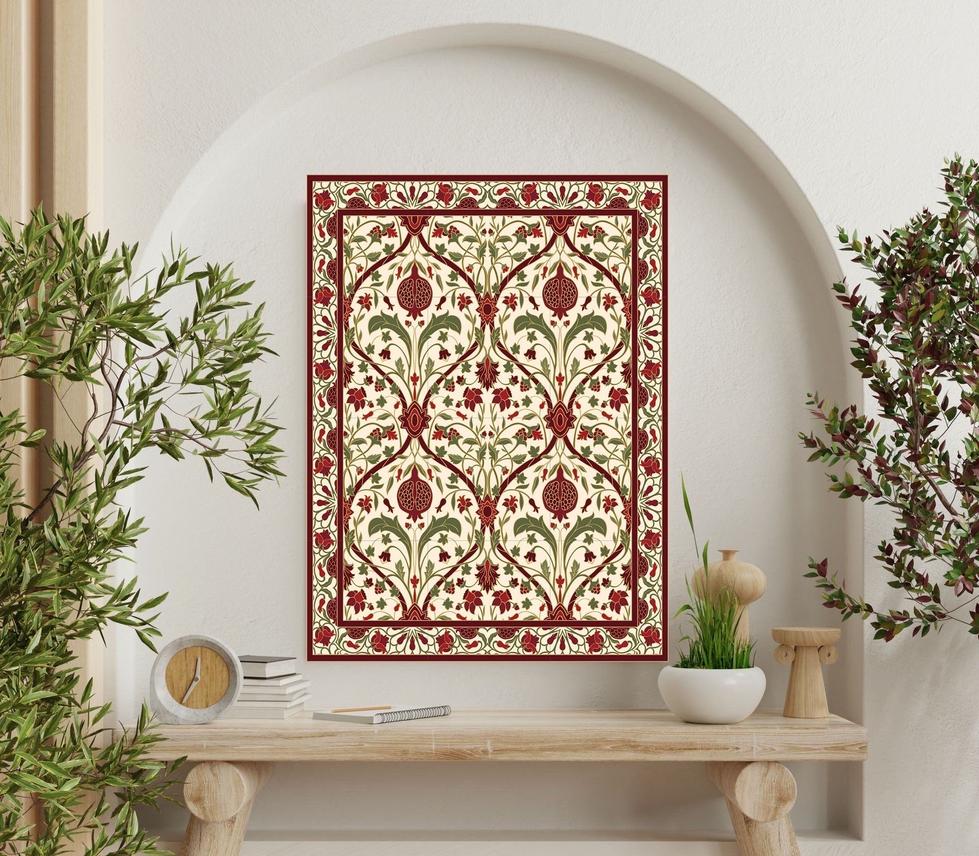 Flower Art Nouveau Ceramic Tile Mural/Mosaic - Floral Art Nouveau -Pattern Art Print - Flower Mural - Botanical Print - Art Nouveau Wall Art