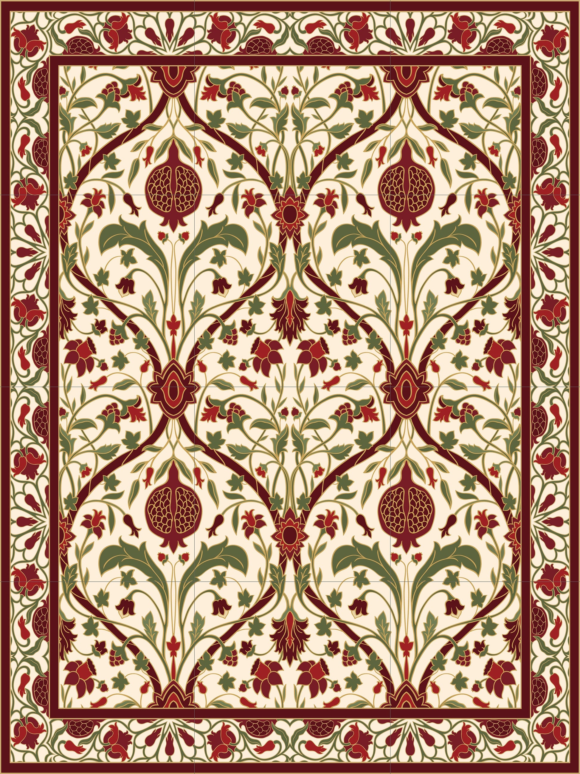 Flower Art Nouveau Ceramic Tile Mural/Mosaic - Floral Art Nouveau -Pattern Art Print - Flower Mural - Botanical Print - Art Nouveau Wall Art