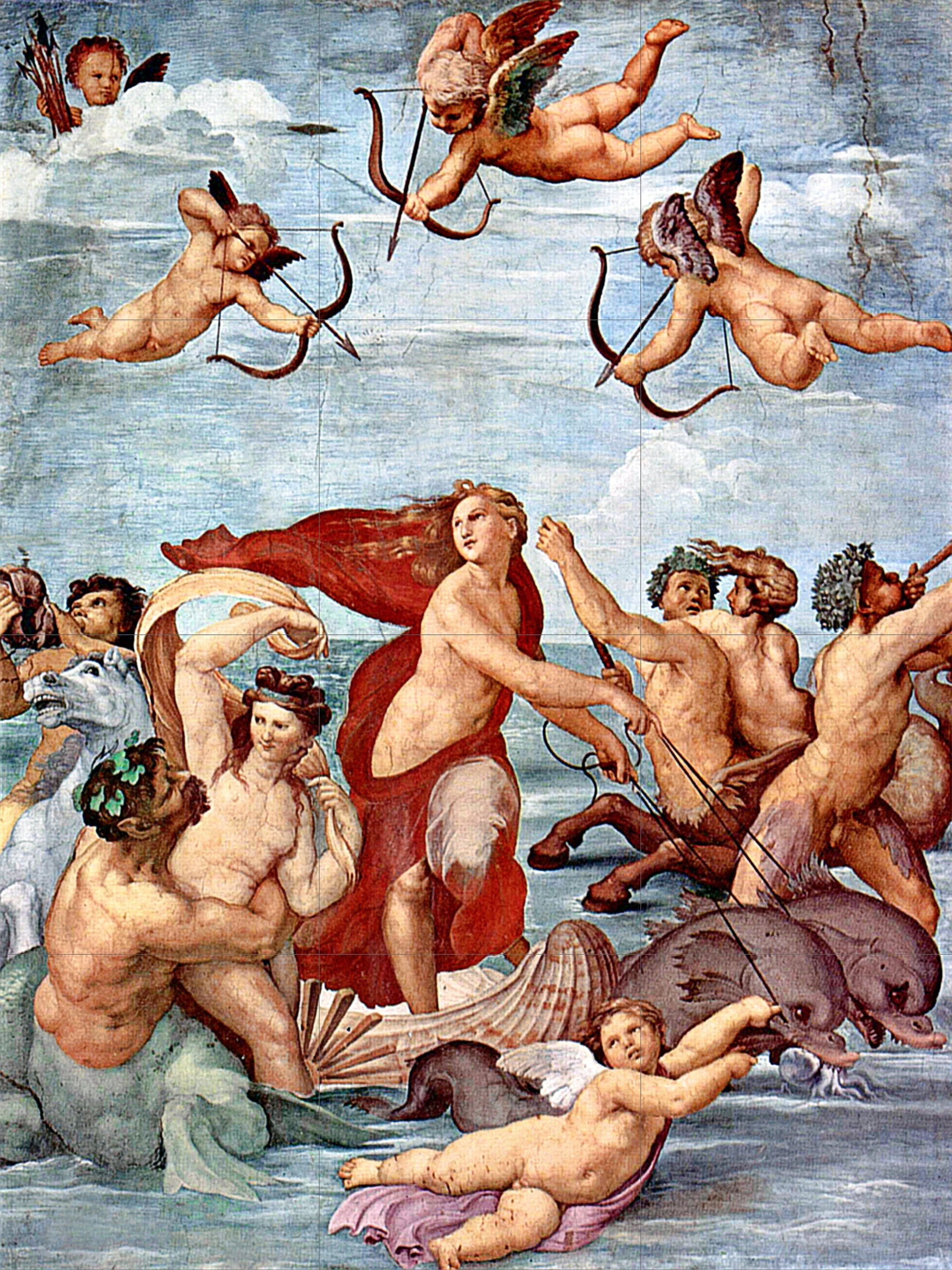 Tile Mural/Mosaic Ceramic Panel of The Triumph of Galatea - Raphael Prints - Vintage Reneissance Wall Art - Tile Mosaic - Angel Tile Mural